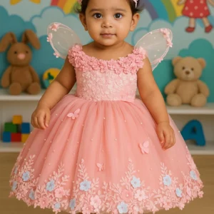 baby girl pink floral birthday dress