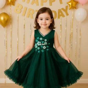 emerald green floral party dress for girls